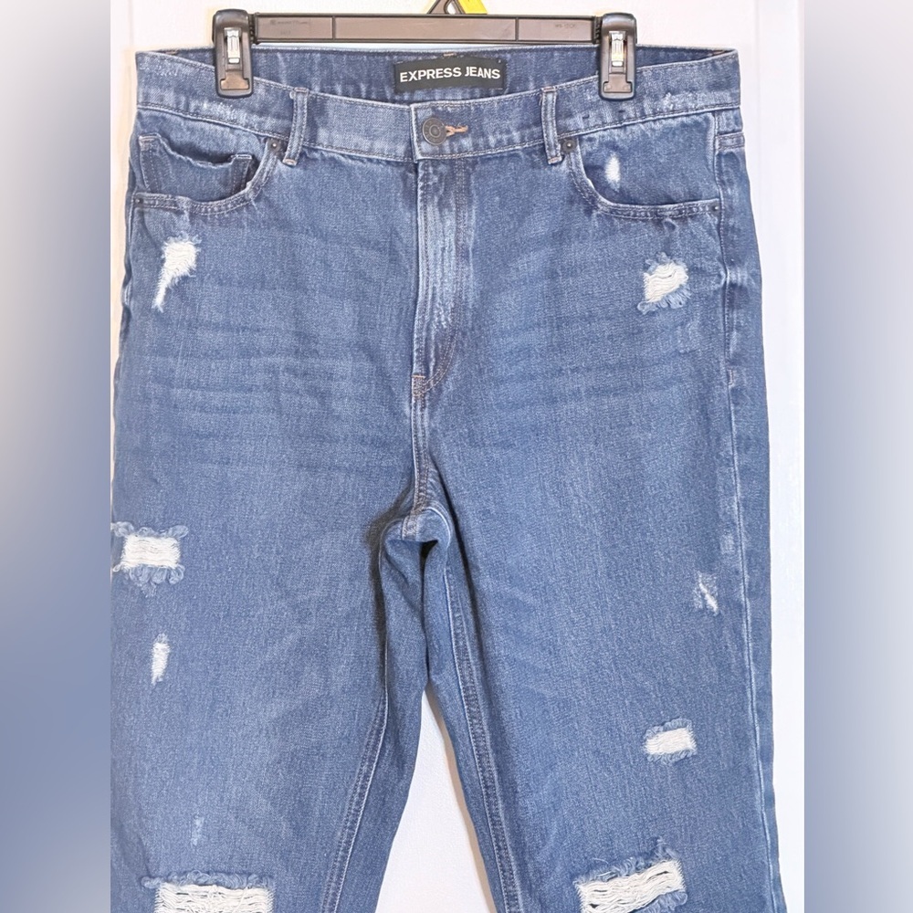 Express Distressed  Raw Hem sz12 straight ankle High Rise Blue Jeans - Picture 3 of 11